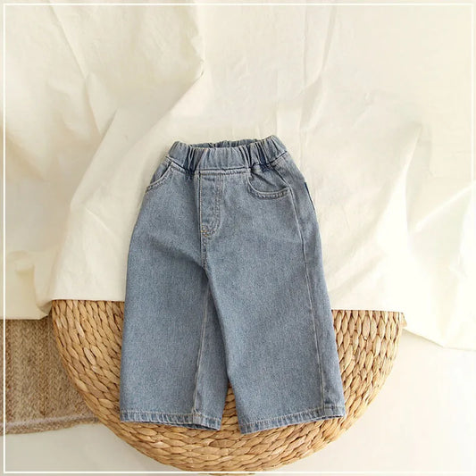 New Autumn Girls Boys Solid Colour Fashion Trousers Kids Pants Children Loose Wide Leg Jeans 1-6Y Unisex
