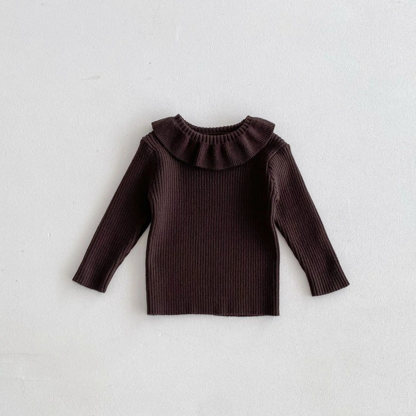 2025 Nieuwe effen trui met onderkant voor meisjes. Kinderkleding met lotusbladkraag en gebreide trui met basistopjes voor meisjes van 1-6 jaar.