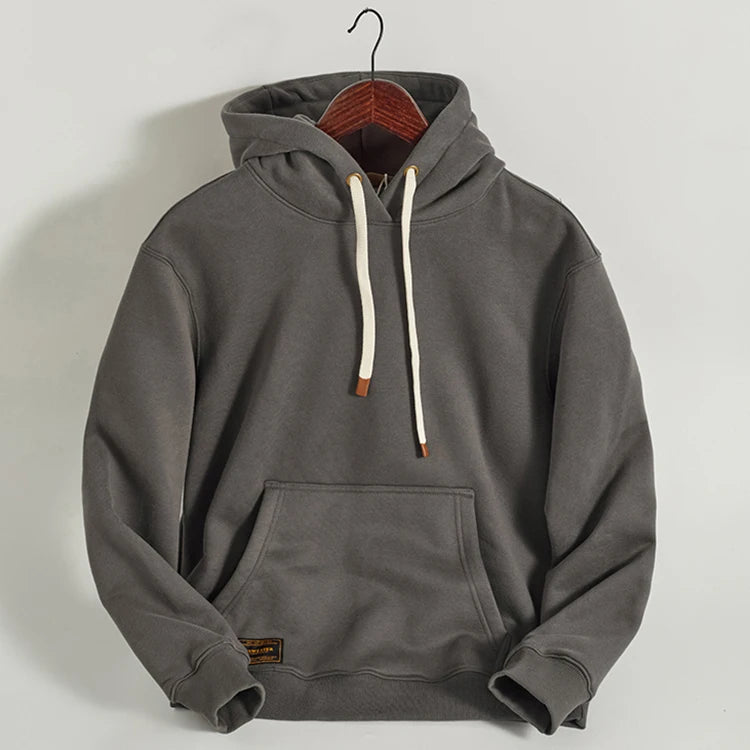 Autumn Winter American Retro Hooded Kangaroo Pocket Sweatershirts Men's Fashion Loose Casual Heavyweight Velvet Pullover Hoodies