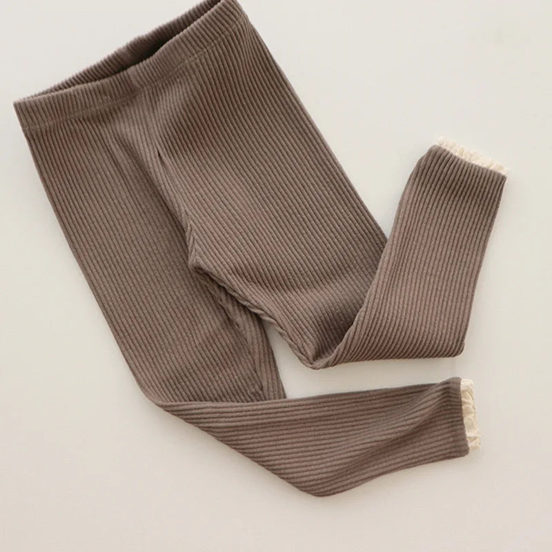2025 Lente Nieuwe Baby Meisjes Effen Kanten Leggings Katoenen Baby Broek Peuter Casual Broek Kinderen Stretch Leggings 4-6Y