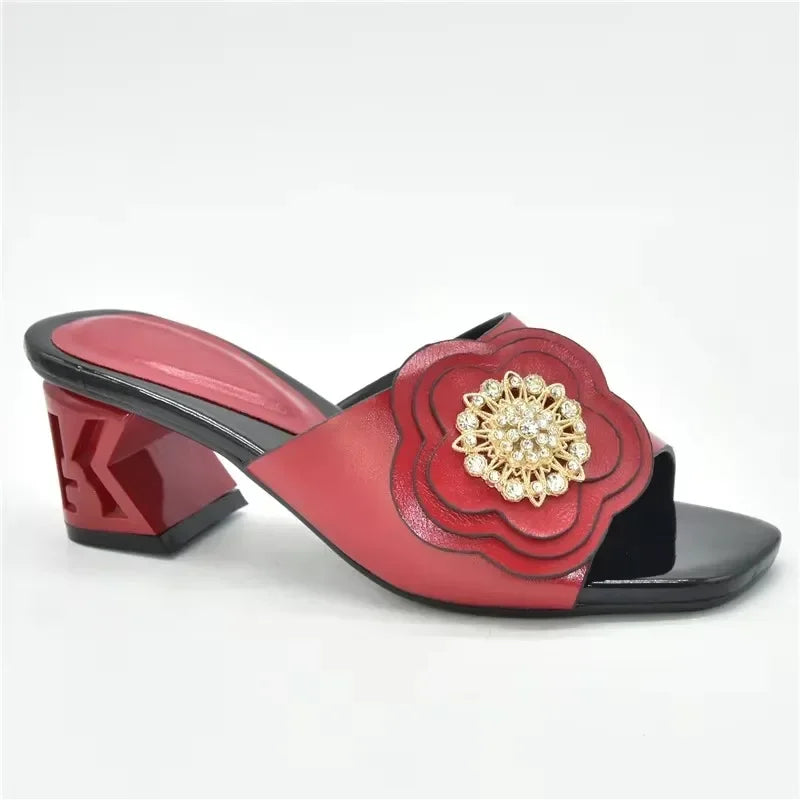 African Women Party High Heels Sexy Ladies Open Toe Slip-On Shoes Decorated with Rhinestone Plus Size for Ladies