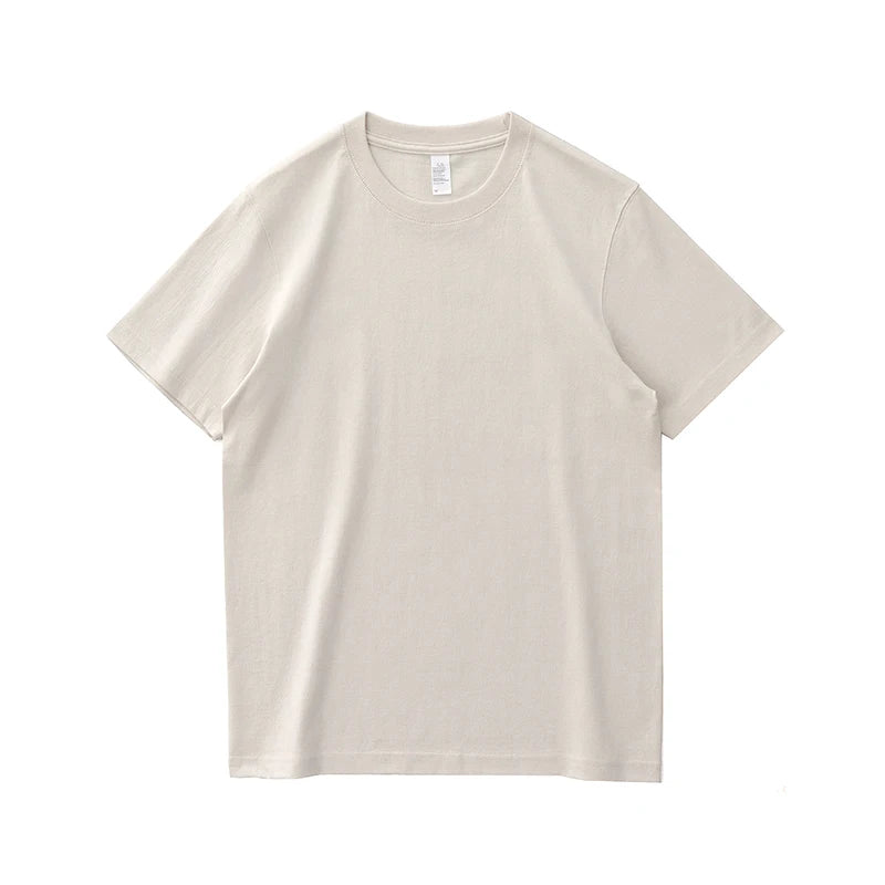 2025 Zomer Nieuwe Amerikaanse Retro 245G Korte Mouw O-hals Effen Kleur T-shirt Herenmode Eenvoudige 100% Katoen Gewassen Casual Tops