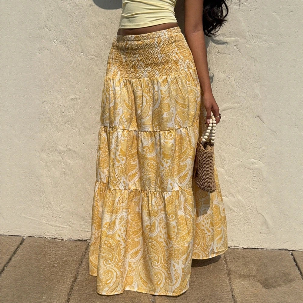 Women's Skirts Summer Elegant Fashion Korean 2025 Full Print Glamorous A-Line Maxi Business Skirts