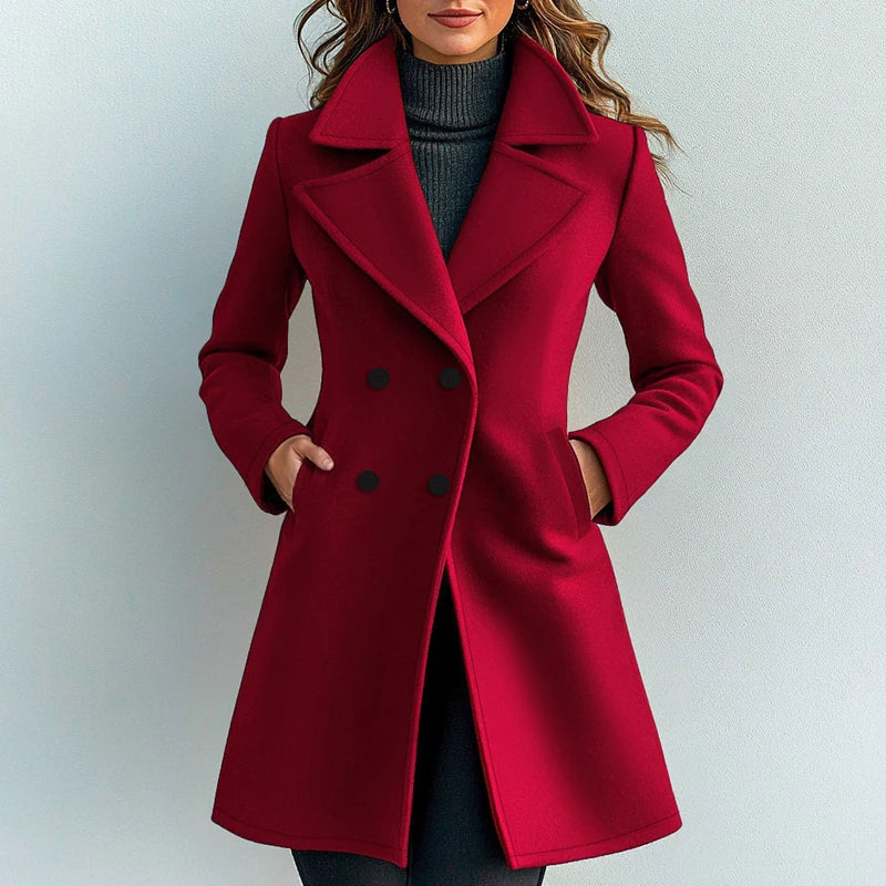 Women's Autumn Winter Trench Coats Long Sleeve Lapel Neck Double Breasted French Long Jackets