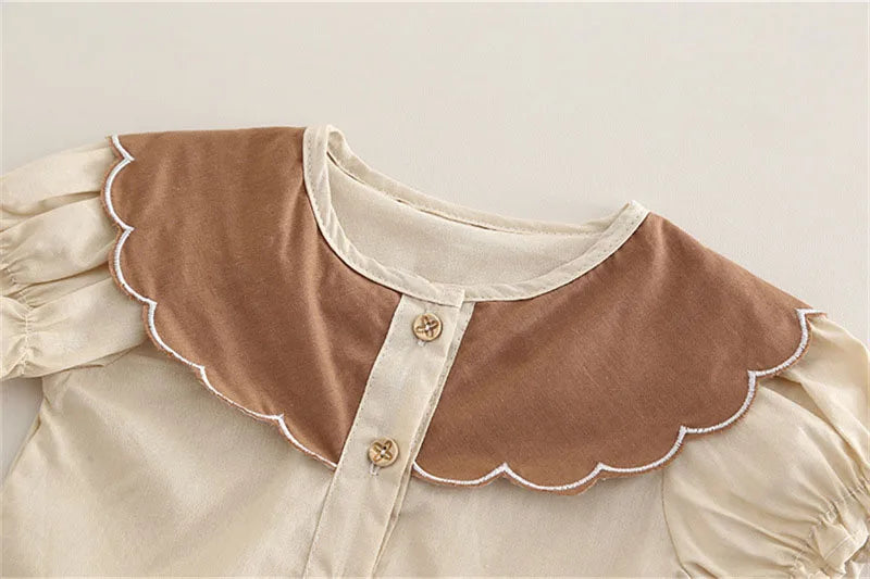 New Summer Kids Clothes 2PCS Set Cute Doll Collar Girls Shirt + Flower Pants Children Thin Style Outwear 12M-5T Girls