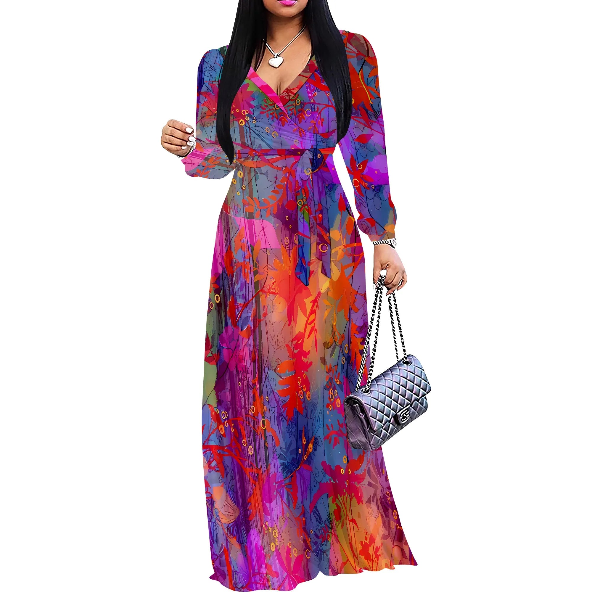 Women's Tie-Dye Polyester Belted Regular Size Dress Purple Festival Casual