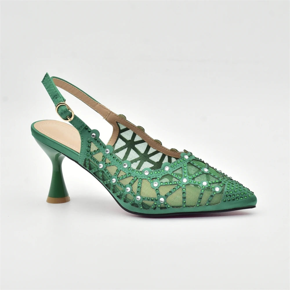 Hollow Design Trendy African Matching Shoes and Bags Italy Rhinestone Women Party Pumps for Women Elegant Wedding Shoes Bride