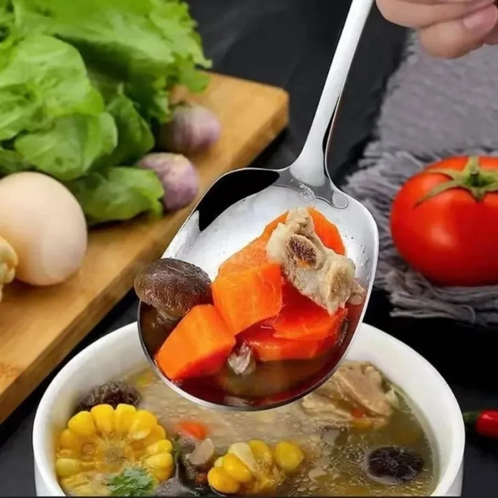 1/2PCS Thicken Long Handle Spoon Stainless Steel Soup Scoop Rice Hot Pot Round Head Spoon Home Kitchen Tableware Cooking Utensil