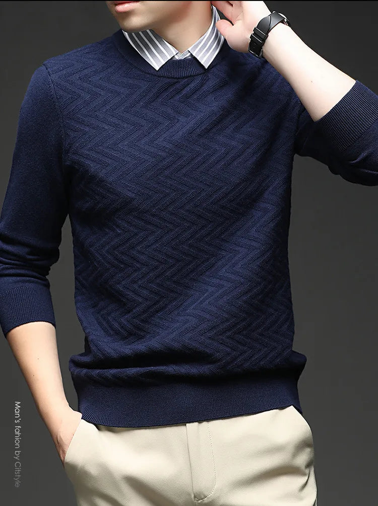 Men's Knitted Sweater With Shirt Collar - Vintage Style Fake Layered Business Casual, Pullover Old Money Style Top