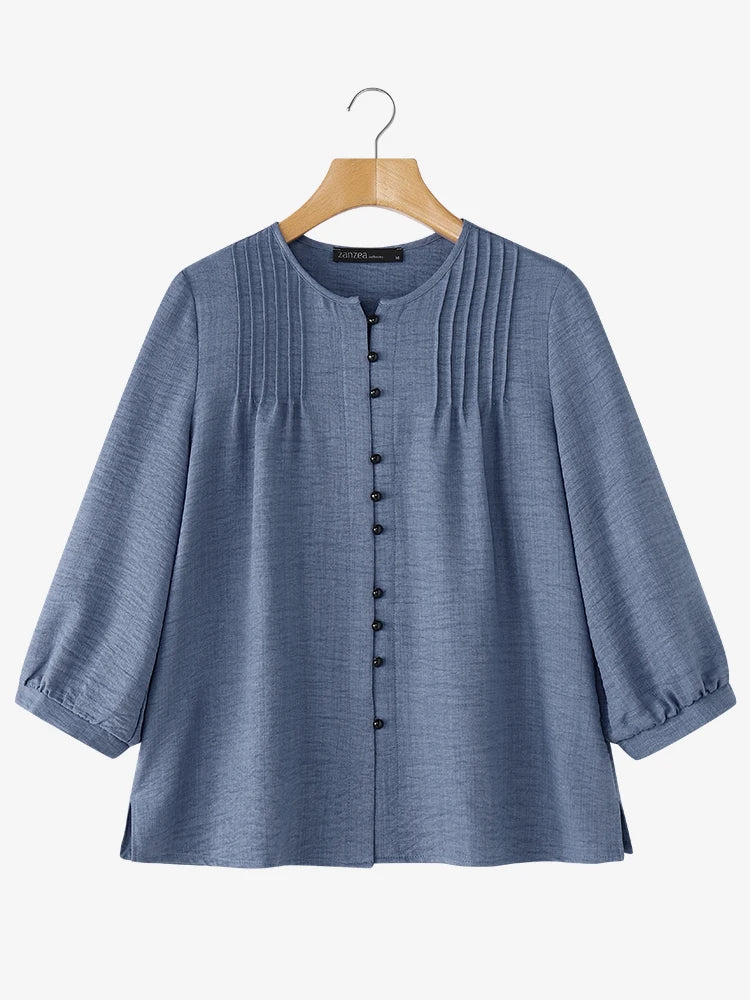 2025 Autumn Office Shirts Women Long Sleeve Buttons Blouses Casual O Neck Solid Loose Tops Female Work OL Blouses Chemise