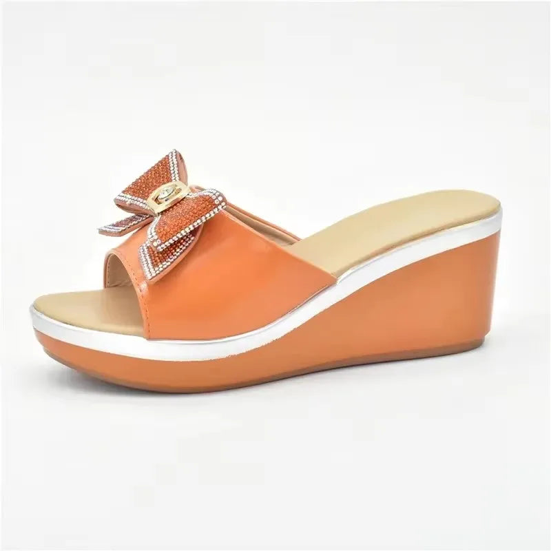 African Party Shoes Decorated with Metal Wedding Shoes for Women Bride Wedges Shoes for Women Luxury Shoes