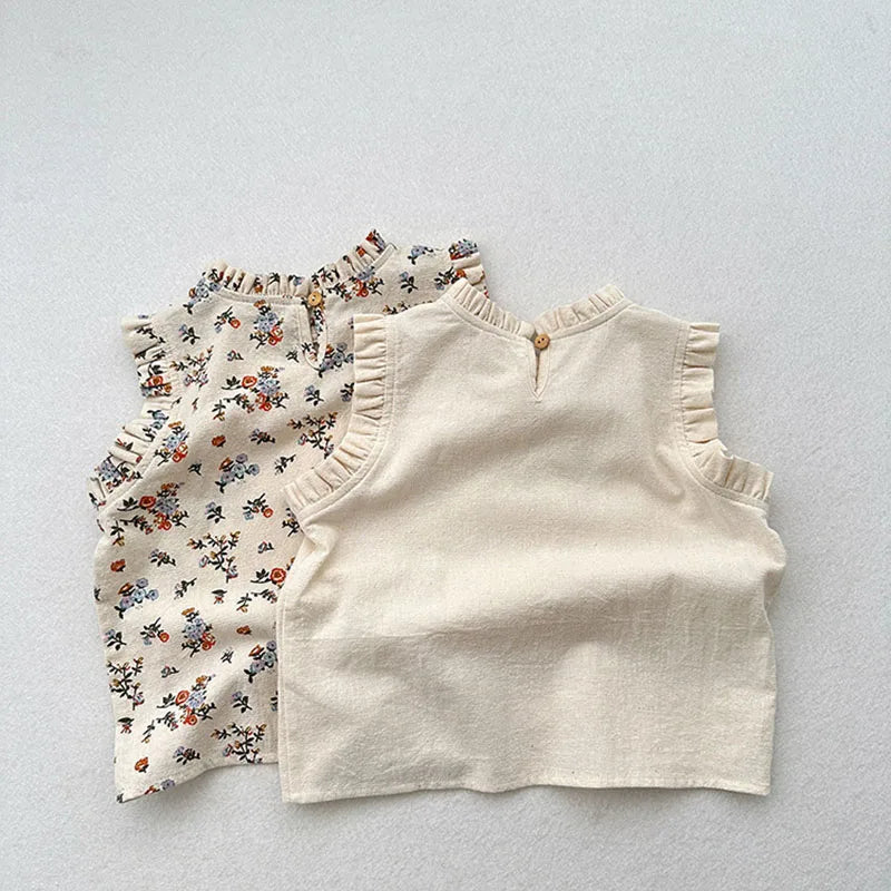 Summer Kids Vest Girls Boys Sweet Floral Sleeveless Tops Children Outwear Clothes 1-6T Unisex