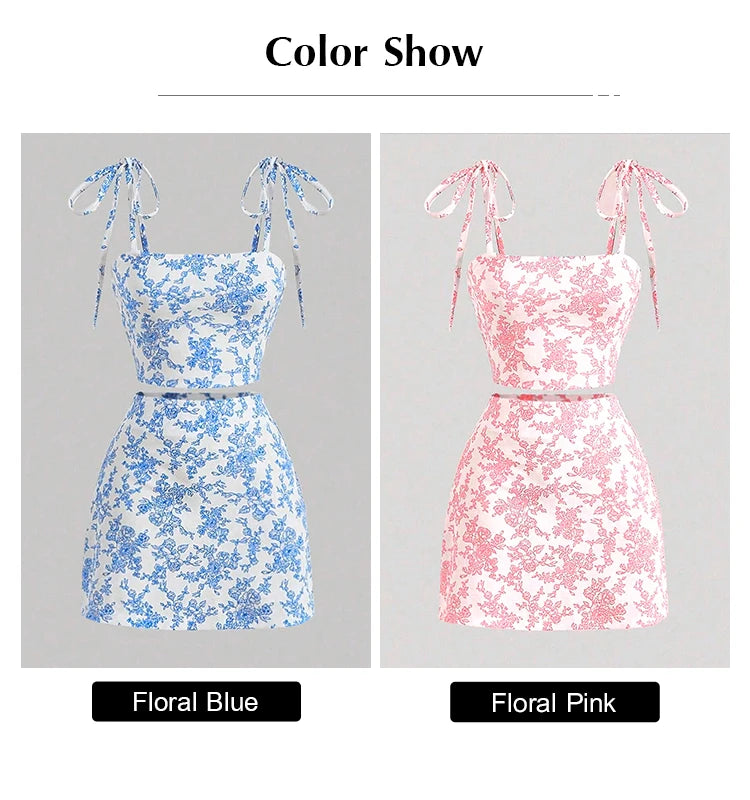 Women's Set Spring Summer Korean Fitting Slim Floral Sleeveless Square Neck Mini Wrap Dating Dresses For Ladies