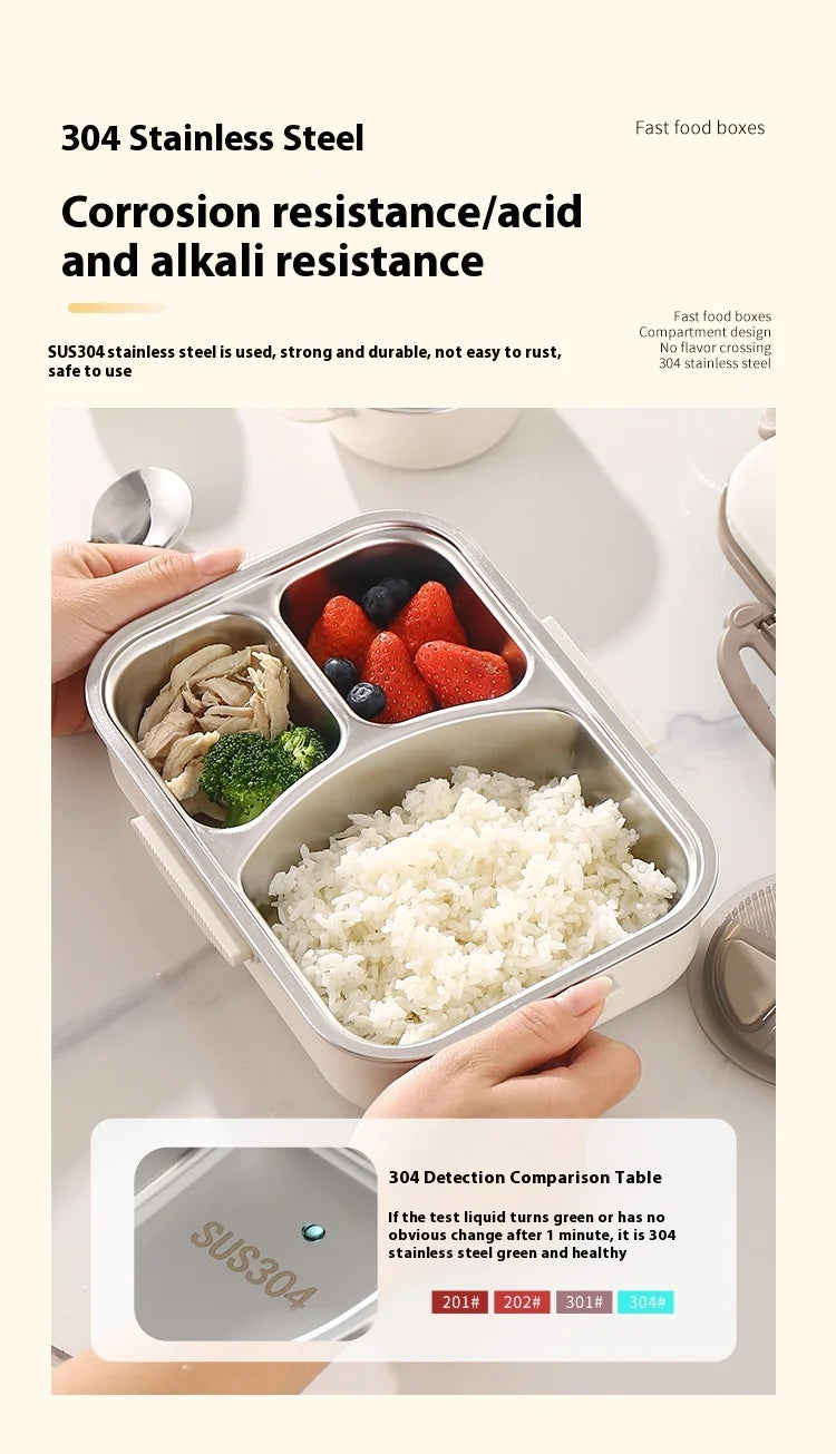 304 Stainless Steel Microwave Safe Partitioned Bento Box - Large Capacity Lunch Container for Students & Office Workers