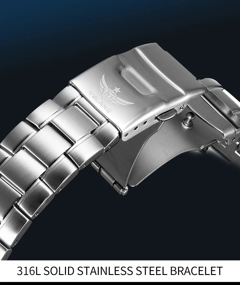 Yelang Men's Three Eyes Six Needles Japan OS00 Movement 100M Water Resistant Waterproof Diving Stainless Steel Quartz Watch