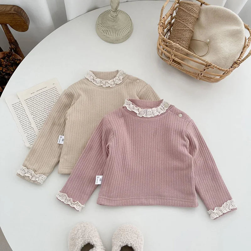 Winter Baby Blouse Infant Girls Boys Shirt Thicken Cotton Fur Lining Base Tops Unisex