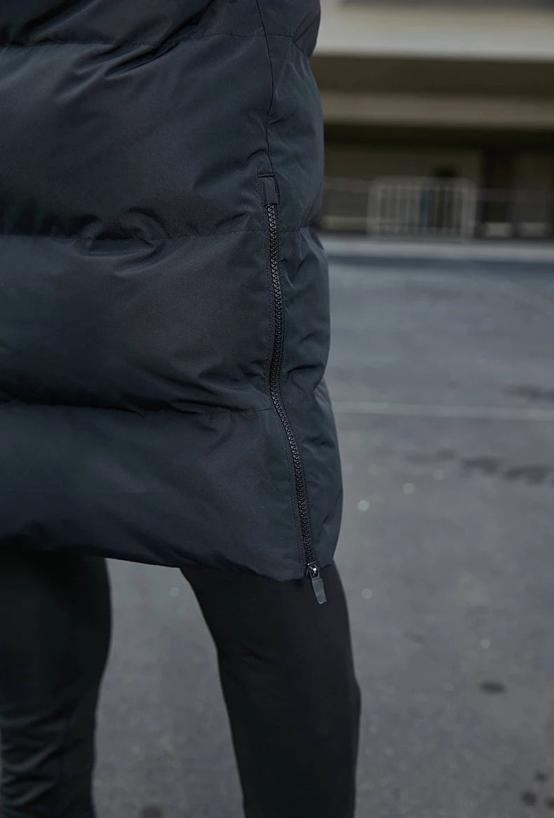 Men's Winter Jacket Long Sports Training Hooded Coat Outwear Warm Silk Cotton Windproof Cotton Clothing