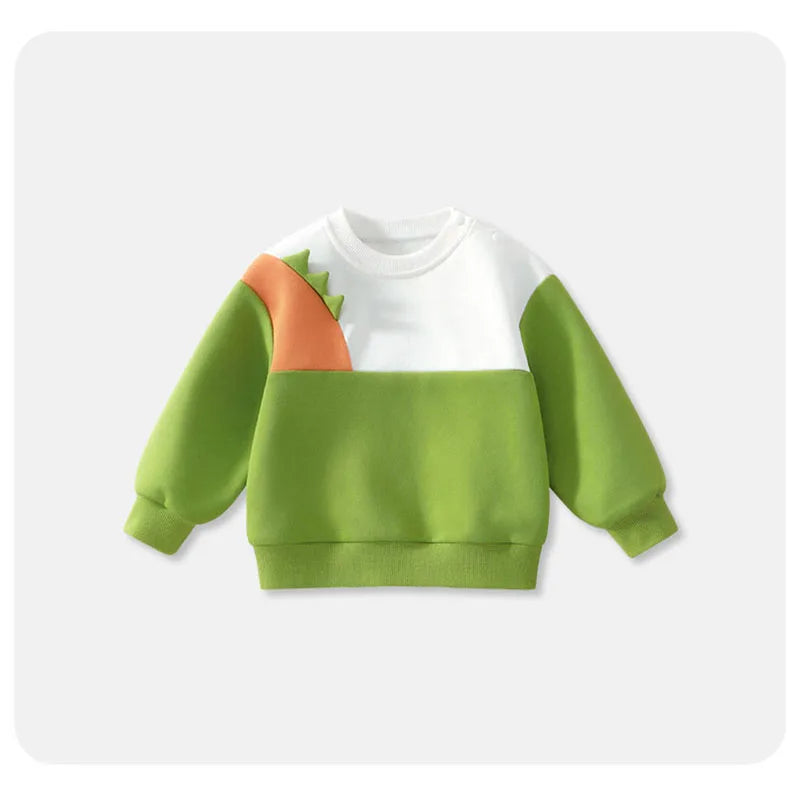 New Spring Kids Green Hoodie Children Cartoon Dinosaur Sweatshirt Girls Tops Boys Colour Block Outwear 12M-6T Unisex