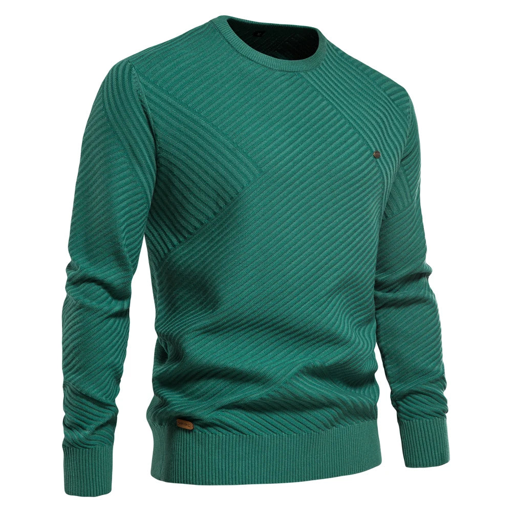 Men's Solid Colour Cotton Sweater Striped O-Neck Knitted Pullover for Men Casual High Quality Winter Sweater