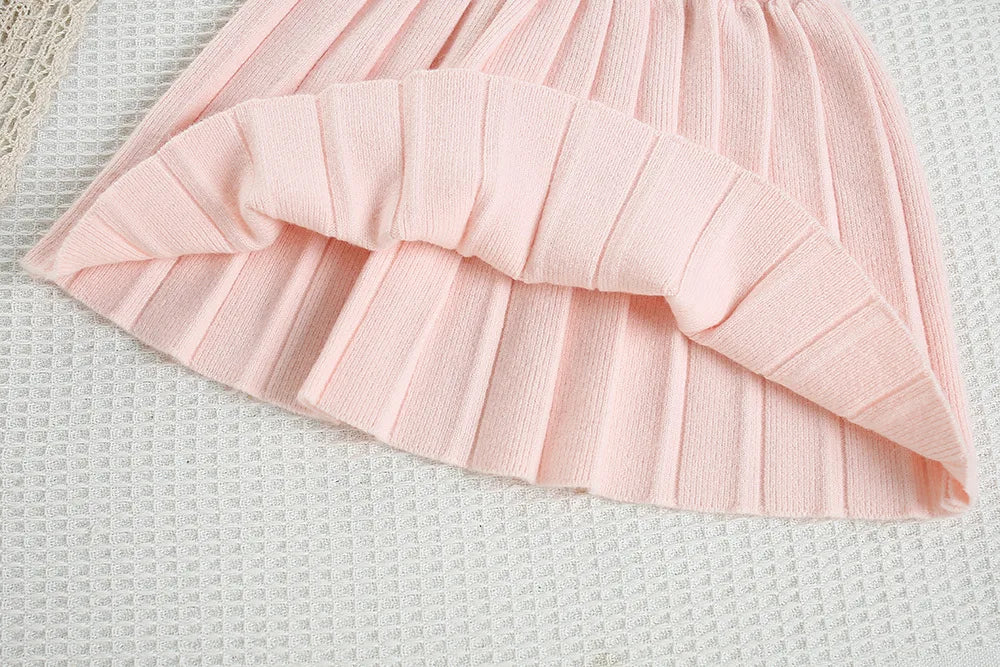 Autumn Kids Clothes 2PCS Set Candy Colour Bow Girls Knitted Sweater + Short Skirt Korean Loose Children Outfit 9M-5T