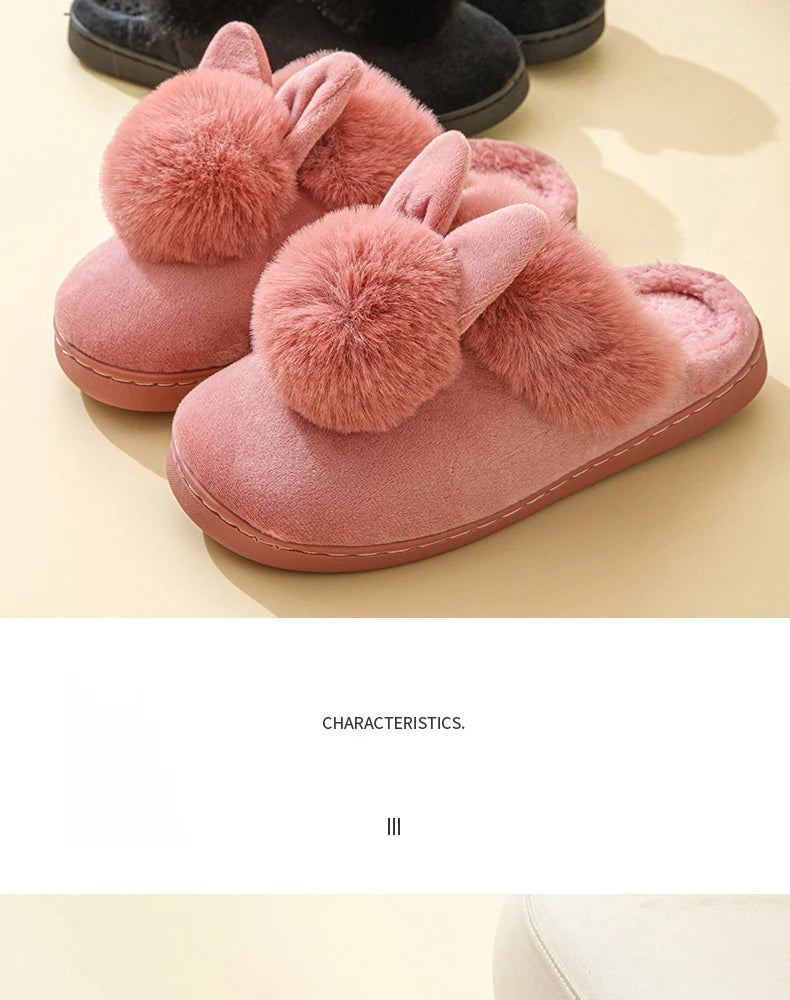 Women's Winter Warm House Fuzzy Slippers Couple Indoor Anti-Skid Plush Lined Bedroom Slides Fluffy Cotton Shoes For Ladies