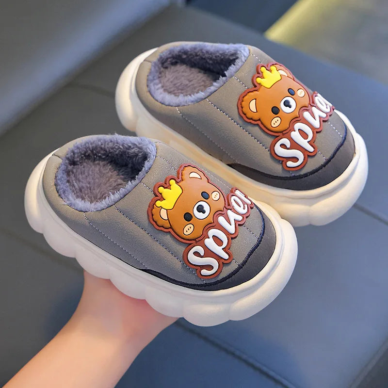 Kids' Slippers House Shoes Cartoon PU Leather Wrapped Heel Winter Shoes Warm Anti-Slip Shoes For Girls Size 24-36
