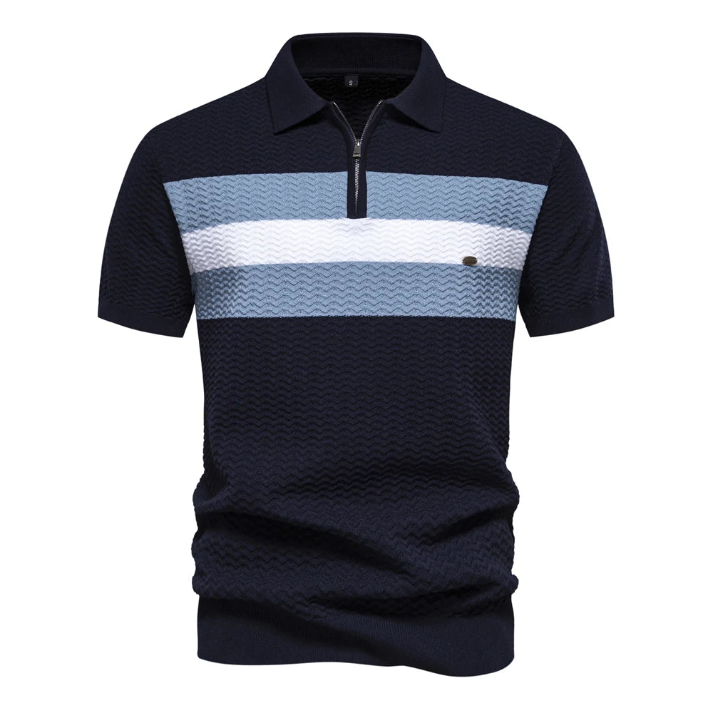 2024 New Summer Ribbed Knit Polo Shirt for Men Breathable and Cool Brand Quality Mens Textured Polo Shirts