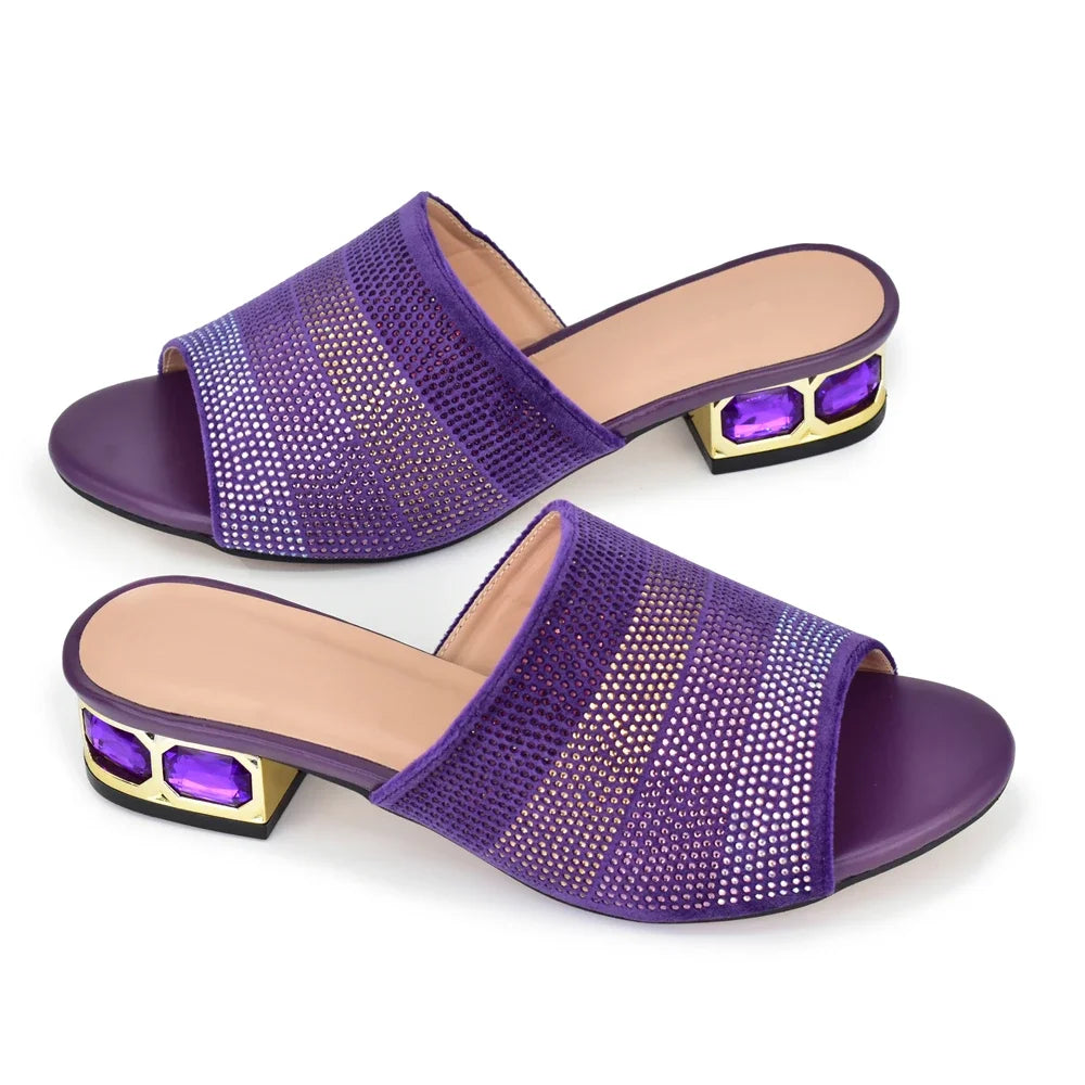 2025 Luxury Women's Designer Low Heel Party Slippers Shoes Decorated With Rhinestone for Bride's Wedding