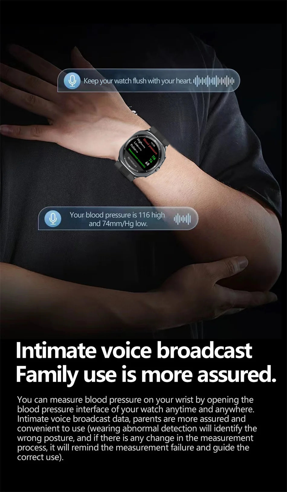 2025 Health track Smartwatch Air Pump Airbag True Blood Pressure Health Measure Smart Watch Men Women Blood oxygen BT Call