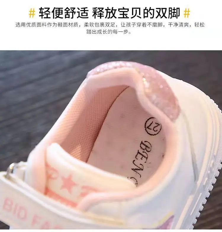 Unisex Children's Casual Shoes White Frozen Princess Elsa Anna Flats Light Running Soft Soles Fashion Brand Shoes