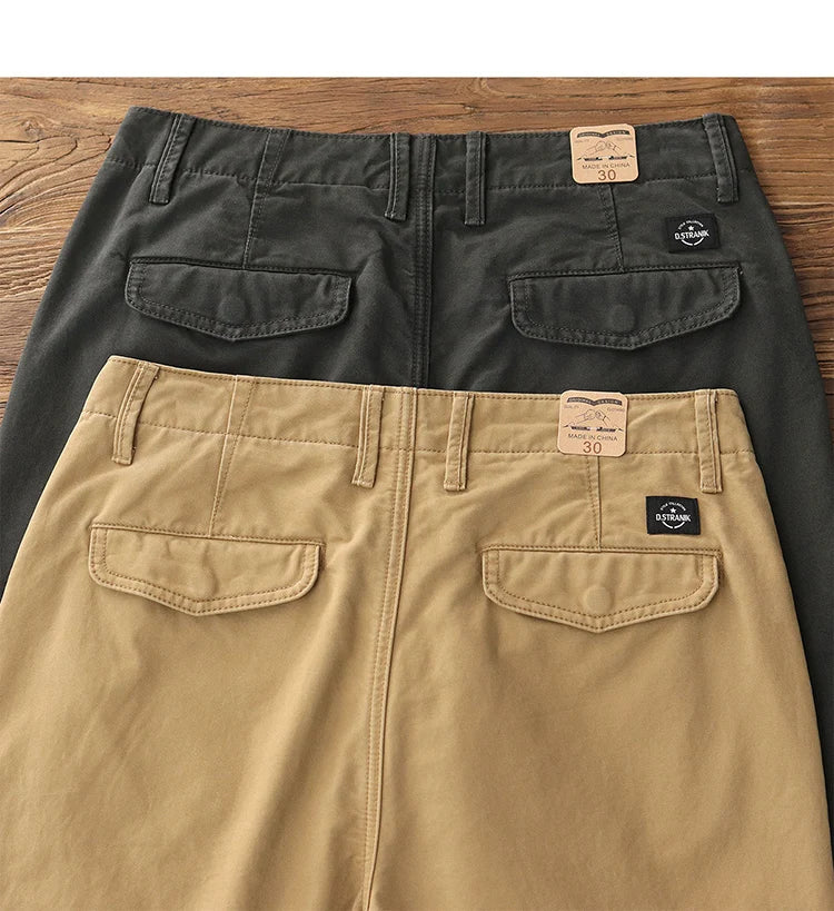 Spring Autumn New American Retro Twill Amekaji Chino Cargo Pants Men's Simple 100% Cotton Washed Straight Casual Trousers