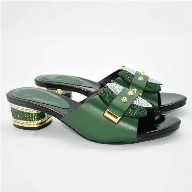 Nigeria Women's Shoes Party Pump High Heels Fashion Women's Summer Fall Non-slip Rhinestone Shoes Square Toe Shoes