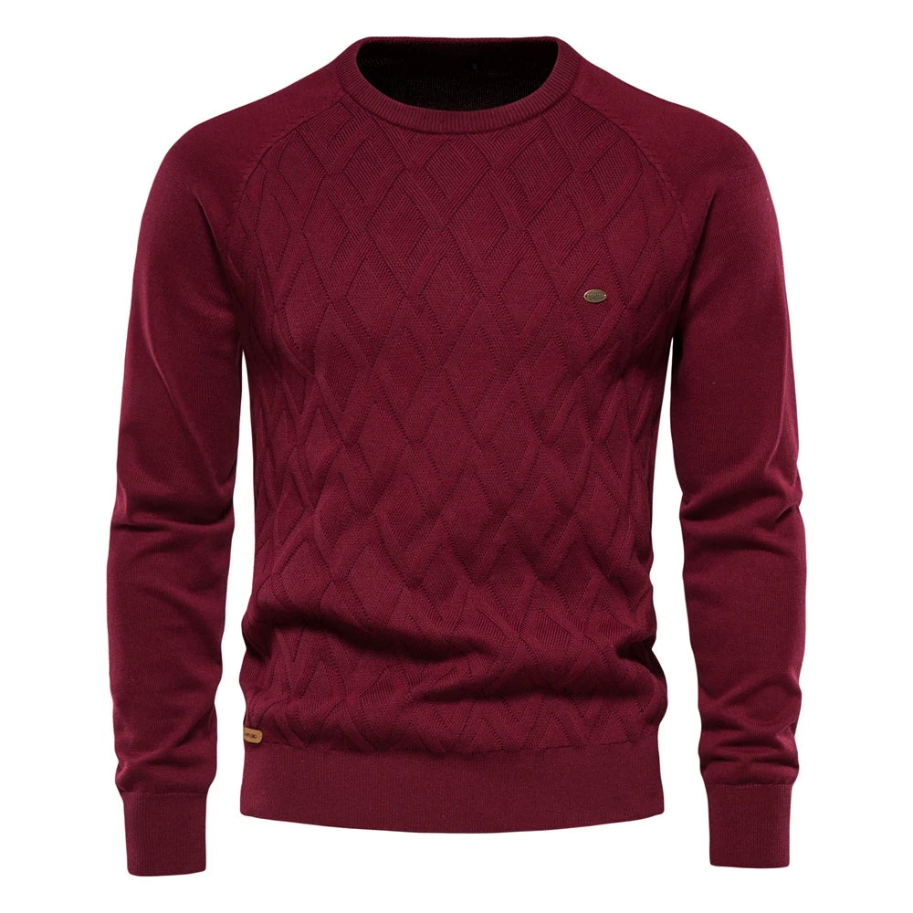 Men's Argyle Solid Colour O-neck Long-Sleeve Knitted Sweaters - Pullover Winter Warm Sweaters