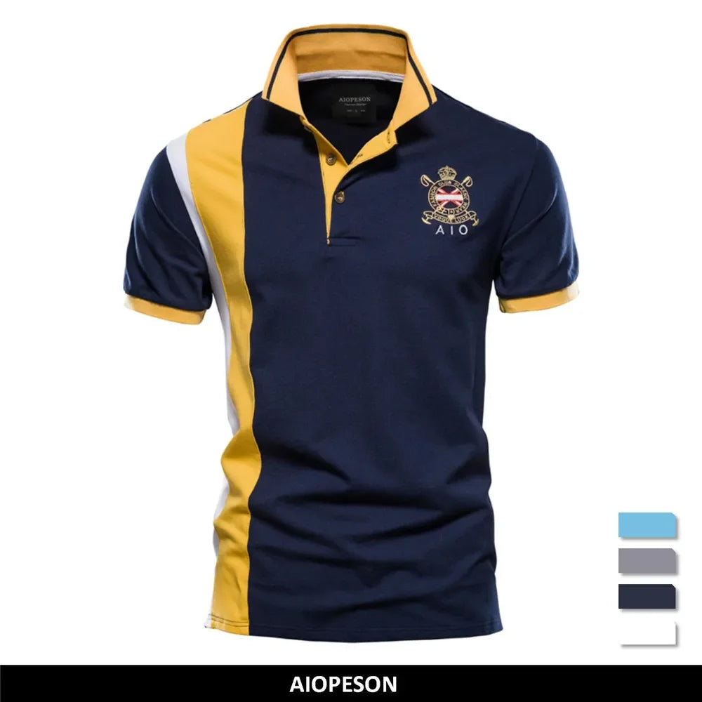 100% katoenen poloshirt met badge-borduurwerk voor heren, korte mouwen, patchwork herenpolo's, zomerkleding van kwaliteitsmerken voor heren
