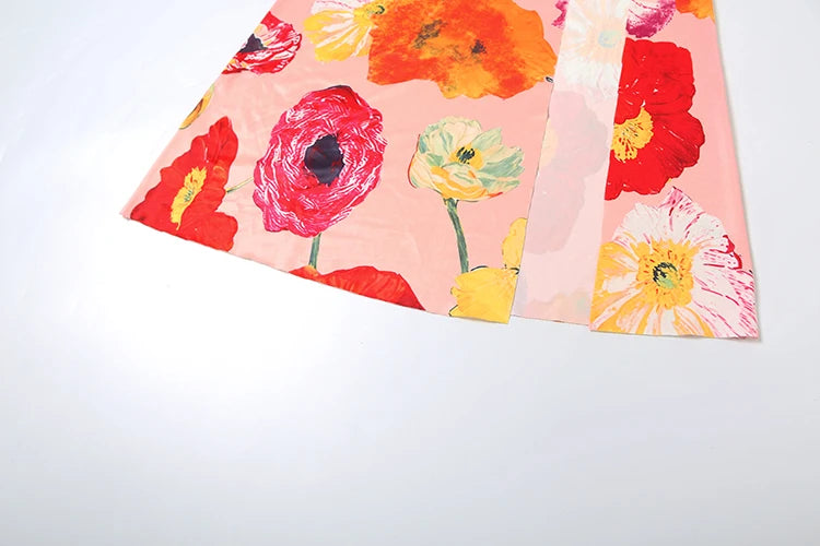 Colourful Print 2Piece Set Women Halter Low-Neck Backless Crop Top + Splits Long Skirt Summer Fashion Street Elegant Suit