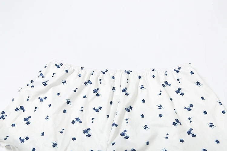 Floral Print 2 Piece Set Women o-Neck Short Sleeve T-Shirts+Folds Skinny Shorts Matching Casual Simple Ruffles Suits