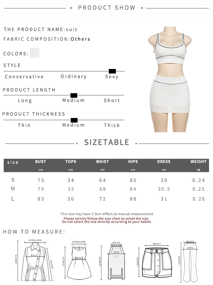 Casual Ribbed 2 Piece Set Women Black String Patchwork Tank Tops + Side Split Shorts Skirts Fashion Simple Classic Suit