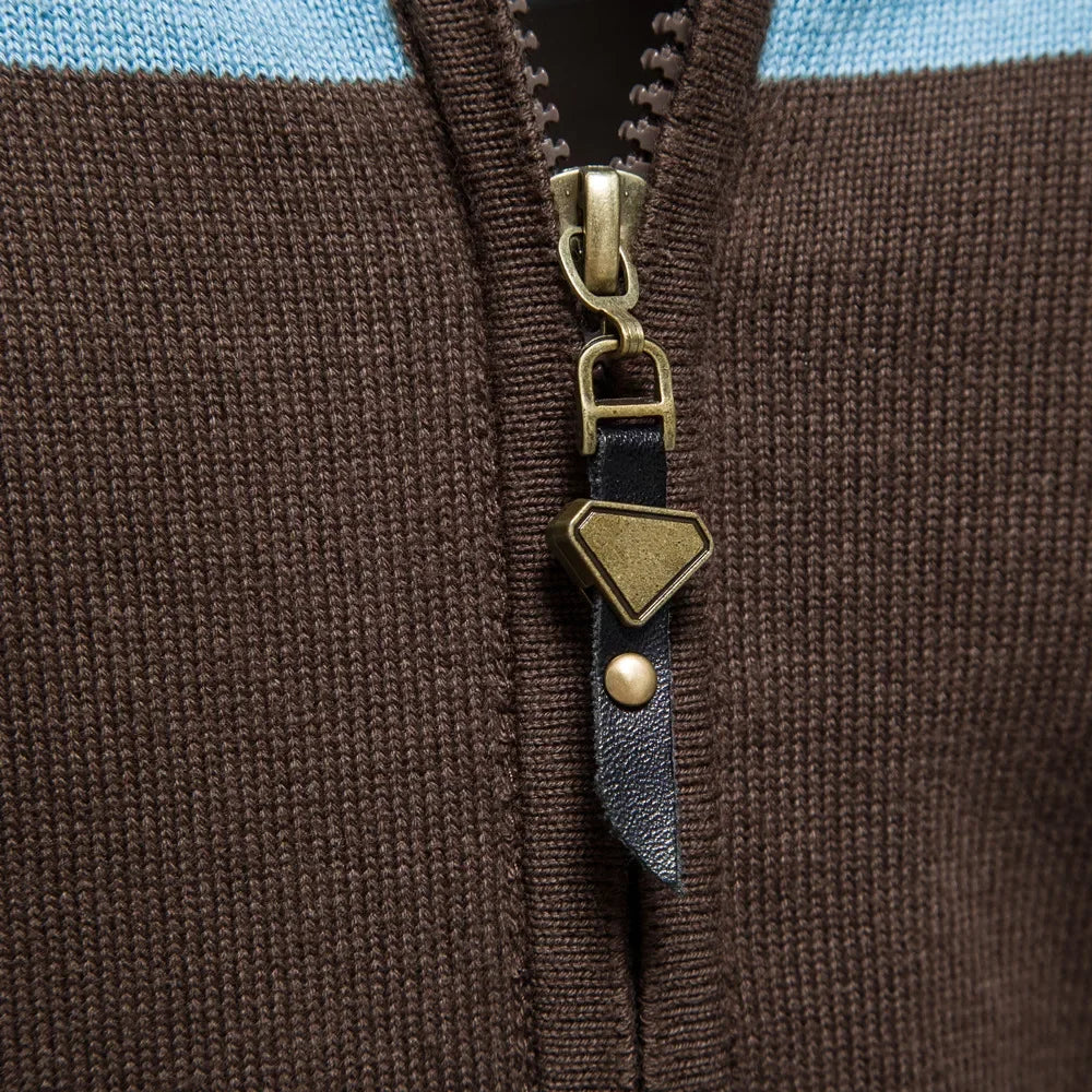 Men's Autumn and Winter 100% Cotton Zipper Cardigan Casual Patchwork Fashion Male Knitted Sweaters for Men