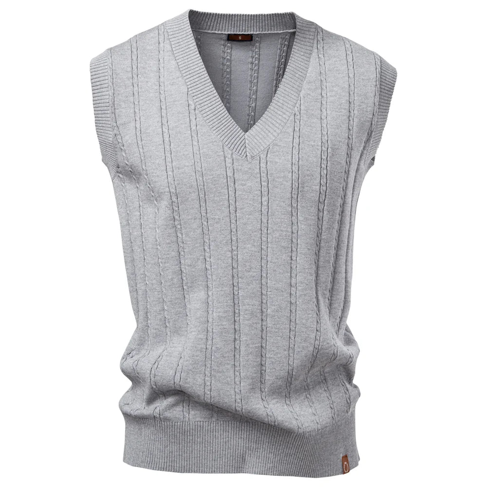 Men's Solid Colour V-Neck Knitted Vest Sleeveless Casual Warm Versatile Sweater Male Vest‌