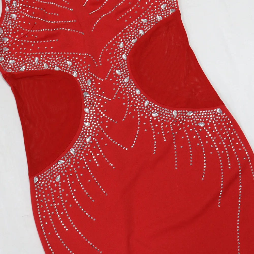 Women Spaghetti Strap Rhinestone Floor Length Mermaid Party Dress