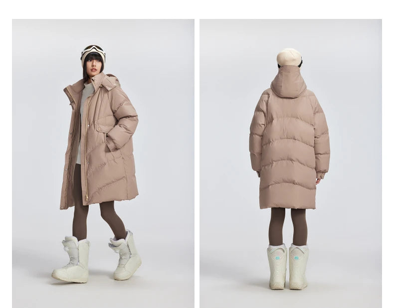 Women's Winter Down Jacket Duck Down Detachable Hood Puffer Coats, Simple Korean Style Mid-Length  Jacket for Ladies