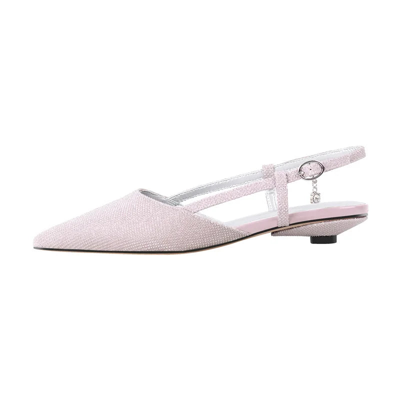 Women Pointed Toe Black Matte  Round Heel Slingback Flats Strap Retro Elegant Plus Size Daily Shoes