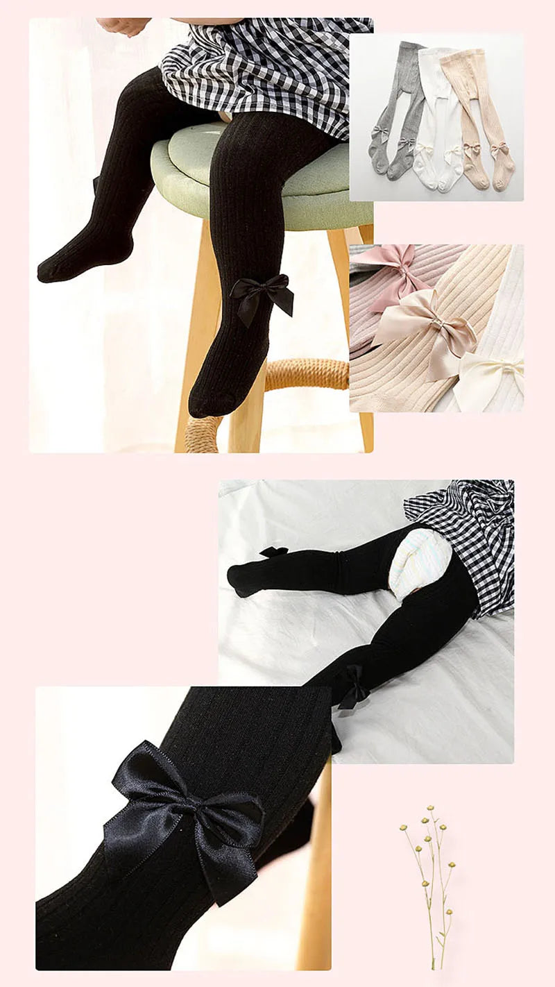 Autumn Kid's Pantyhose Girls Leggings New Born Baby Big Bow Legging Multi Colours Children's Vertical Striped Base Pants Girls