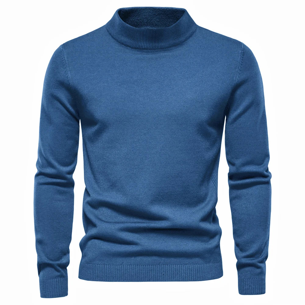 Men's Soft Mid Neck Pullover Casual Solid Colour Winter Warm Men's Sweater High Quality Pullover For Men