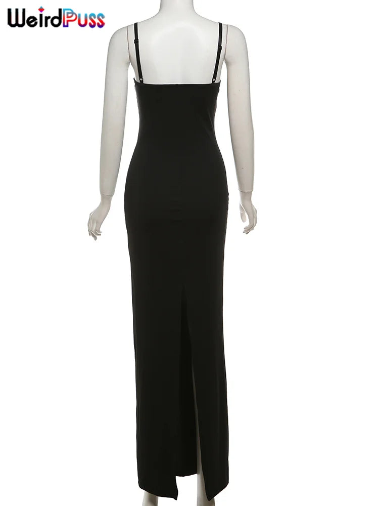 Sexy Camis Dress Women Skinny Patchwork Chest Summer Elegant Skinny Elastic Stretch Maxi Bodycon Clubwear Vestidos