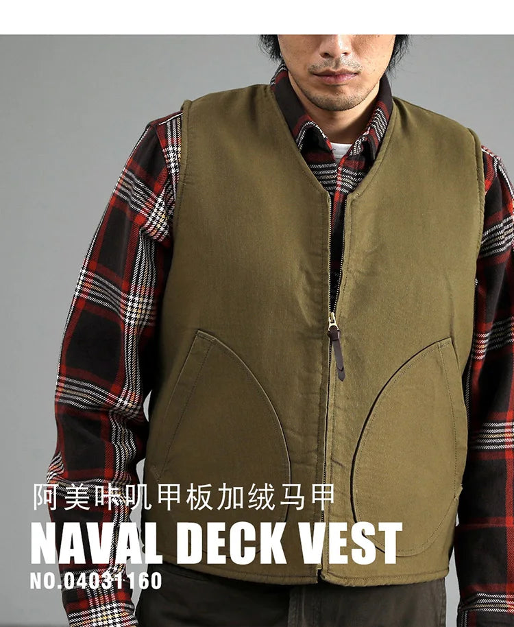 Winter New American Retro Thickened Velvet Naval N1 Deck Vest Men's Fashion 40% Cashmere Washed Casual Cargo Waistcoat