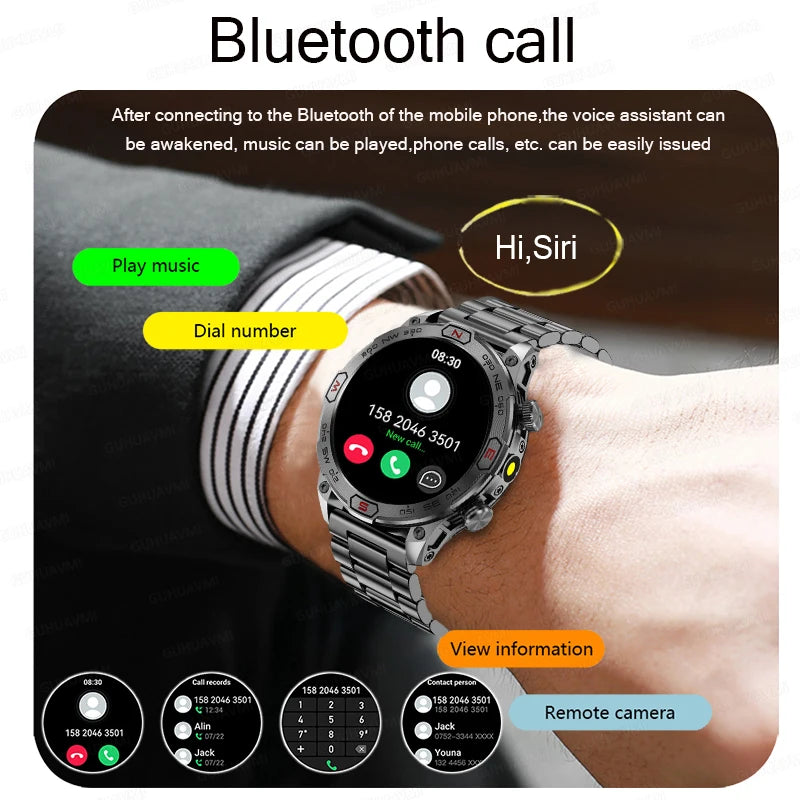 Outdoor Military Smart Watch Men Compass GPS Track Bluetooth Call IP68 Waterproof AMOLED Screen Smartwatch Compatible with Android IOS
