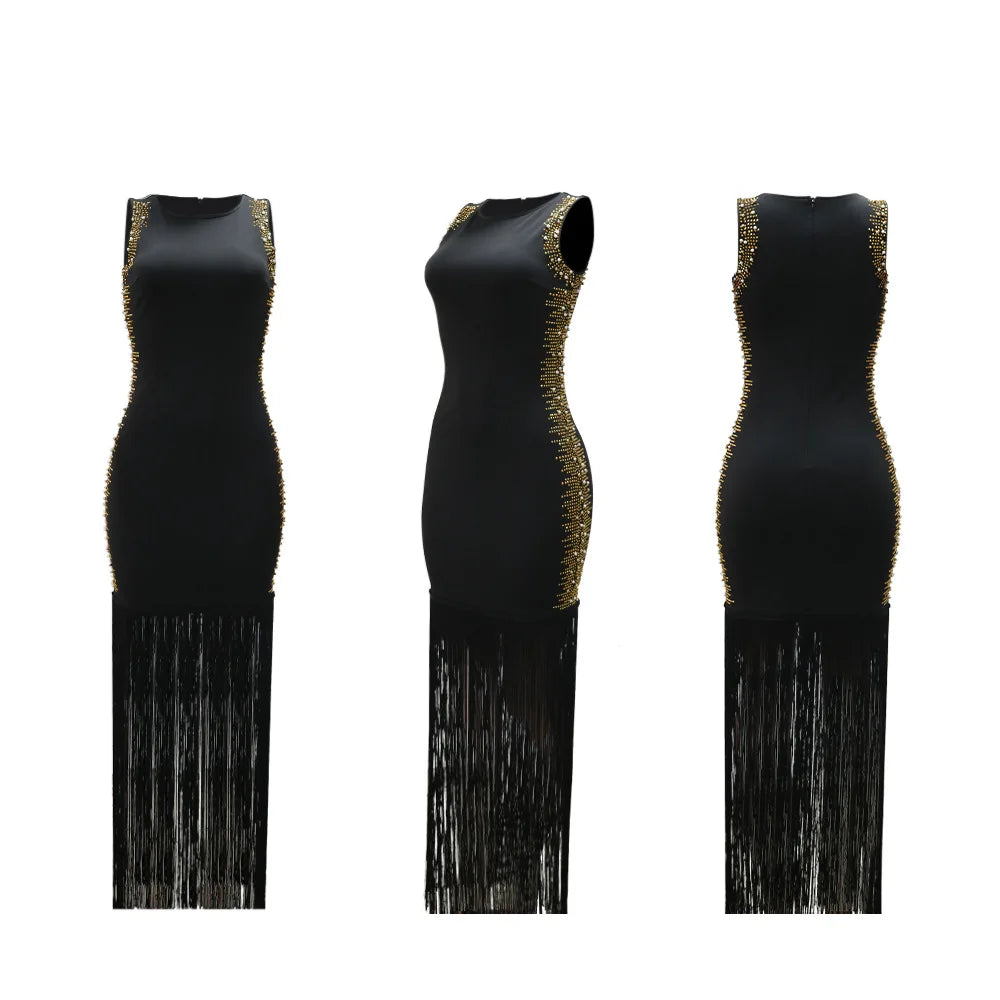 Sexy Rhinestone Beads Tassels Party Dress