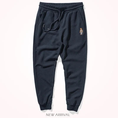 Herfst Amerikaanse eenvoudige wafel borduurwerk joggingbroek herenmode puur katoen losse elastische taille trekkoord sport casual broek