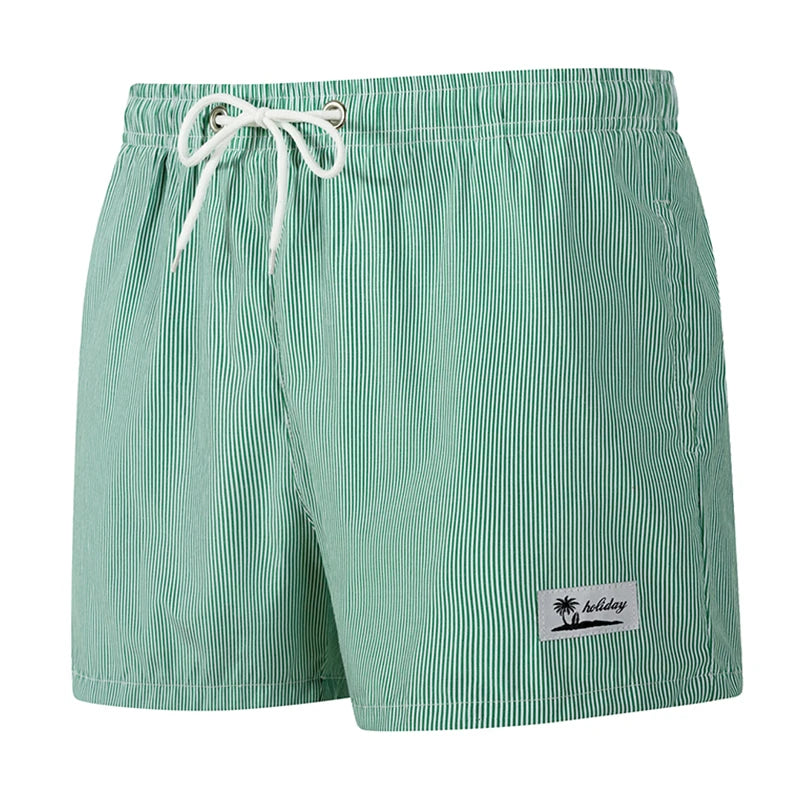 Men’s Quick-Dry Striped Swim Shorts – Beach Board Shorts with Mesh Liner & Pockets for Summer Swimwear